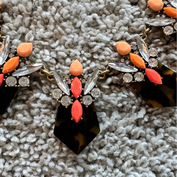 J.Crew Statement Necklace Tortoise & Coral Jewel Cluster | Vintage Style Gold - Picture 4 of 7